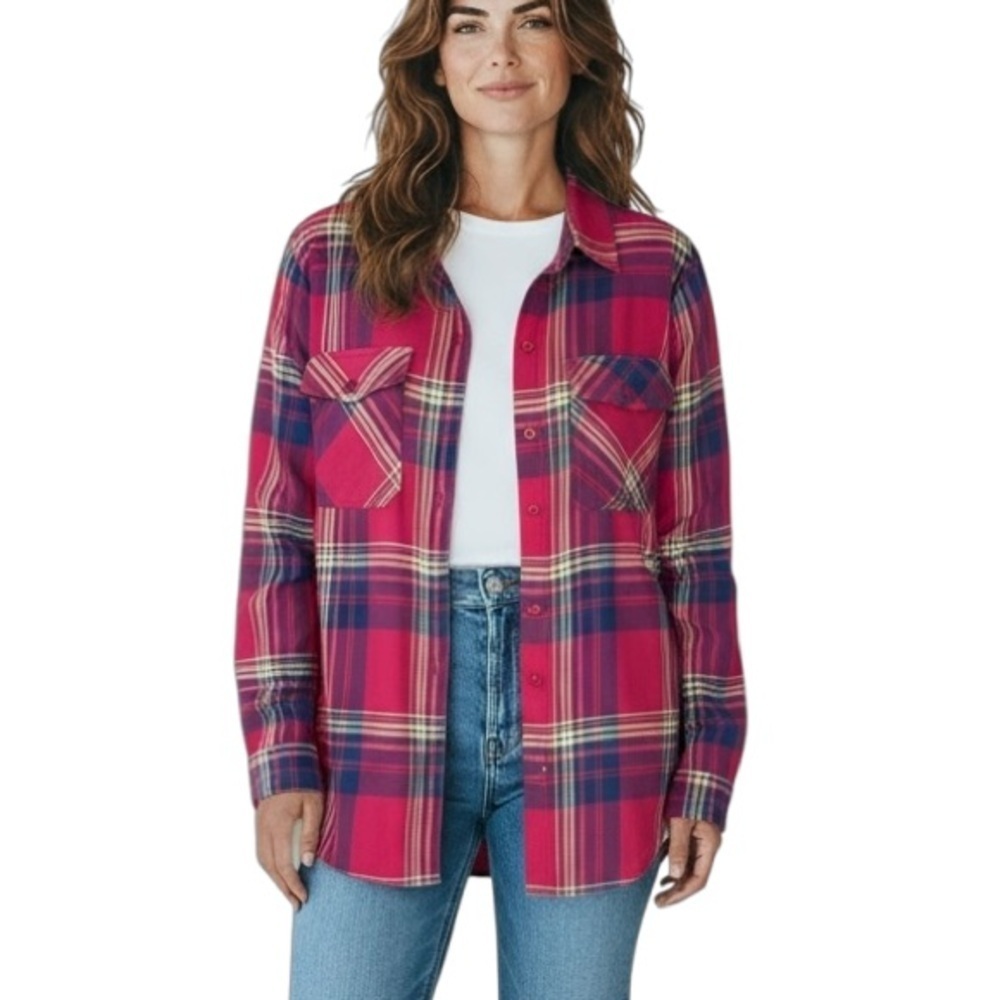 Kuhl Casual Plaid Western Nylon Long Roll Tab Sleeve Button Down Shirt XL Pink